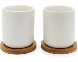 Bredemeijer - Theemok Umea met bamboe onderzetters - 200ml - Wit - s/2