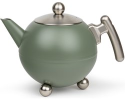Bredemeijer - Theepot dubbelwandig - Duet® Bella Ronde – 1,2 liter - RVS - Legergroen