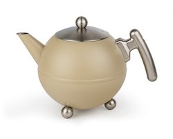 Bredemeijer - Theepot dubbelwandig - Duet® Bella Ronde – 1,2 liter - RVS - Taupe