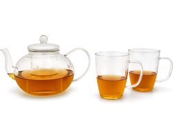 Bredemeijer - Theepot glas met theezeef + twee theeglazen (cadeau tip!)