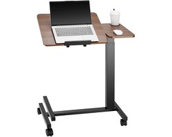 Bregico Bijzettafeltjes Woonkamer - Bijzettafels - Bijzettafel Op Wieltjes - Overbed Tafel Op Wielen - In Hoogte Verstelbaar - Zwart Met Hout