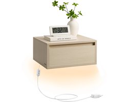 Bregico Nachtkastje - Nachtkastjes - Zwevend Nachtkastje - Wandplank Met Lade - Met Verlichting - Beige
