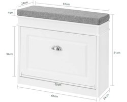 Bregico Schoenenkast - Schoenenrek - Schoenenbank Met Kussen - Halbank Met Opbergruimte - 60x51x24cm -Wit