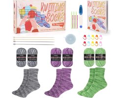 Breiset voor beginners voor sokken, 25 cm breinaalden van metaal en bamboe, inclusief Engelse handleiding