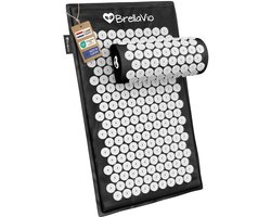 BrellaVio Spijkermat Set met Spijkerkussen - Zwart - 74x44 cm - Acupressuur Mat - Spijkerbed - Acupunctuur Kussen - Shakti Massage