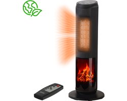 BREND BR-2222 Elektrische Kachel met Sfeerhaard en Thermostaat 18-45 °C – Keramische Ventilatorkachel – Verwarming met Swingfunctie – Timer – Zwart