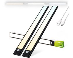 Brendz Keukenverlichting Onderbouw LED, Onderbouwverlichting, 2 x 40cm, USB-C Oplaadbare Led-Strip, 2200mAh, 3 Kleurtemperaturen, Dimbaar, Magnetisch, Keukenverlichting Draadloos, Kastverlichting, Puyo Zwart