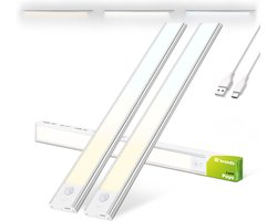 Brendz Keukenverlichting Onderbouw LED, Onderbouwverlichting, 2 x 40cm, USB-C Oplaadbare Led-Strip, 2200mAh, 3 Kleurtemperaturen, Dimbaar, Magnetisch, Keukenverlichting Draadloos, Kastverlichting, Puyo Zilver