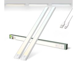 Brendz Keukenverlichting Onderbouw LED, Onderbouwverlichting, 2 x 60cm, USB-C Oplaadbare Led-Strip, 4400mAh, 3 Kleurtemperaturen, Dimbaar, Magnetisch, Keukenverlichting Draadloos, Kastverlichting, Puyo Zilver
