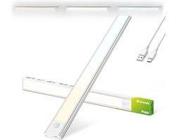 Brendz Keukenverlichting Onderbouw LED, Onderbouwverlichting, 40cm, USB-C Oplaadbare Led-Strip, 2200mAh, 3 Kleurtemperaturen, Dimbaar, Magnetisch, Keukenverlichting Draadloos, Kastverlichting, Puyo Zilver