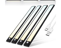 Brendz LED Kastverlichting met Bewegingssensor, USB-C Oplaadbare Led-Strip, 3 Kleurtemperaturen, Dimbaar, Draadloos, Magnetische Verlichting voor Kasten, Gangen, Slaapkamers, 4 x 40cm, Zwart