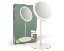 Brendz Make-up Spiegel Met Verlichting, USB-C oplaadbaar, 5x Vergroting, 3 Lichtkleuren, Traploos dimbaar, Vergrootspiegel, Scheerspiegel, 1200mAh, Siena, Beige