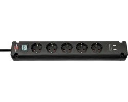 Brennenstuhl Bremounta 5-voudige stekkerdoos met 2 USB-poorten (meervoudige USB- stekkerdoos met schakelaar en 3m kabel, meervoudige stekkerdoos met 90 graden stopcontacten)