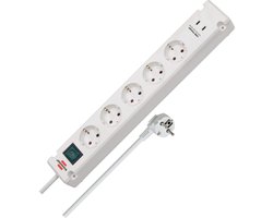 Brennenstuhl Bremounta stekkerdoos 5-voudig met 2 USB C-laadpoorten (stekkerblok USB C met schakelaar en 3m kabel, verdeeldoos voor wandmontage)