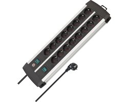 Brennenstuhl Premium Alu-Line 16-voudige stekkerdoos van hoogwaardig aluminium (met 2 schakelaars voor elk 8 contactdozen en 3 m kabel, Made in Germany)