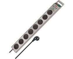 Brennenstuhl Super-Solid Stekkerdoos 8-voudig met overspanningsbeveiliging (Stekkerblok 2,5m kabel en schakelaar - gemaakt van breukvast polycarbonaat) zilver