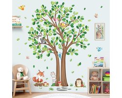 Brenzoos - Bos Dieren Muurstickers Vos Konijn Egel - Grote Bos Boom - Baby Kwekerij Peuterkamer Decoratie