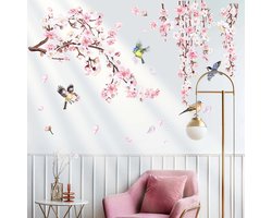 Brenzoos - Cherry Blossom Branch Wanddecoratie - Muurstickers - Waterdicht - Roze Bloemen - Decoratie voor Slaapkamer en Woonkamer