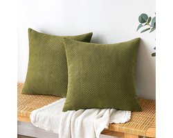 Brenzoos - Corduroy kussenhoezen met zachte pellets en effen design - 40 x 40 cm - 2 stuks - Olijfgroen - Voor slaapkamerinzicht