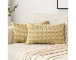 Brenzoos - Corduroy Kussenhoezen Set van 2 40 x 60 cm | Moderne Decoratieve Bankkussens | Zachte Sierkussenhoes voor Woonkamer Bank Slaapkamer | Boho Decoratie Beige-Geel