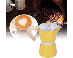 Brenzoos - Espresso Kookplaat voor Gasfornuis - 300ML - Klassieke Italiaanse Stijl - Geel - Inclusief 6 Espressokopjes