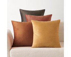 Brenzoos - Fluwelen kussenhoezen set van 4 - decoratieve vierkante kussenslopen - voor bank en slaapkamer - 40 x 40 cm - serie terra geel - zachte en stijlvolle bekleding