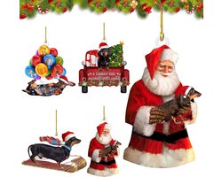 Brenzoos - Kerstboomversiering, 4 stuks teckel kerstdecoraties, gepersonaliseerde acryl decoratie voor de kerstboom - grappige hangende woondecoratie