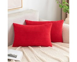 Brenzoos - Kussensloop ribfluwelen sierkussensloop voor bank en stoel thuis | Zachte sierkussenovertrek 30 x 50 cm rood