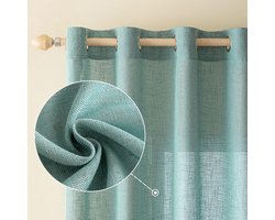 Brenzoos - Linnen gordijnen oogjes voile linnenlook semi-transparant - Woonkamer kinderkamer - Set van 2 - 140 x 175 cm - Turquoise