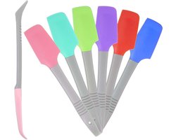 Brenzoos - Mini siliconen spatel set van 6 stuks voor koken en bakken - Hittebestendige niet-stick flexibele voedselschraper - Multifunctioneel keukengereedschap - Gebogen kleine rubberen spatel voor pot, blik en kom