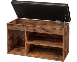 Brenzoos - : Schoenenkast met scharnierend deksel en verstelbare planken - stevige schoenenkruk met comfortabel kussen - ruimtebesparend in hal, gang en woonkamer