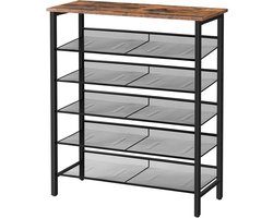 Brenzoos - Schoenenrek 6-laags verstelbaar - Schoenenkast voor 18-24 paar - Schoen organisator voor gang woonkamer - Vintage bruin-zwart