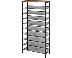 Brenzoos - Schoenenrek met 10 lagen voor 27-36 paar schoenen - Grote schoenenkast met platte en kantelbare planken - Ruimtebesparend voor hal ingang - Donkerbruin-zwart.