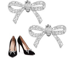 Brenzoos - Set van 2 afneembare schoenclips met strass voor elegante schoenstrikken - kristallen schoendecoraties voor feestelijke gelegenheden (zilver)