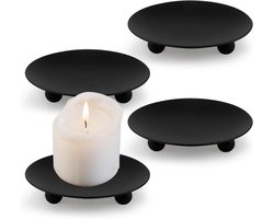 Brenzoos - : Set van 4 zwarte kaarsenonderzetters voor stompkaarsen, 7 cm - Robuust en elegantDeze metalen kaarsenborden zijn ideaal voor bruiloften, Kerstmis, feesten en banketten.