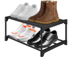 Brenzoos - Stalen Schoenenrek met 2 Niveaus, Zwart, Ruimtebesparend en Geschikt voor Hoge Hakken