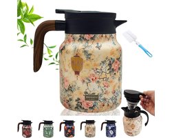 Brenzoos - Theepot met Vintage Bloemenpatroon, Theekan met Ingebouwde Infuser, Thermoskan van Roestvrij Staal voor Warme Dranken (800 ML, Houten Oranje)