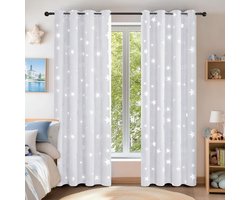 Brenzoos - Verduisterende Witte Gordijnen met Oogjes voor Woonkamer en Keuken - 140x245 cm - Set van 2 - Grijswit Bedrukt - Kant-en-klaar