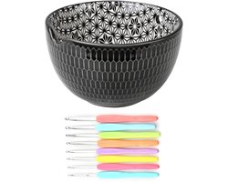 Brenzoos - Wollen kom met keramische garenkom en haken, handgemaakte schaal voor huishoudelijk breiwerk - Kom