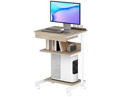 Bresht Computerbureau - 4 Wielen - Met Lade & Opbergplanken - Compact - Spaanplaat & Metaal - Tot 30 kg - 56 × 51 × 79 cm