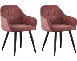 Bresht Eetkamerstoelen - Set van 2 - Gestoffeerd - Kunstsuede - Modern - Comfortabele Zitting - Water & Krasbestendig - Roze