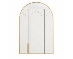 Bresht Gouden Spiegelkast - Badkamerkast met Gehard Glas - Gebogen ontwerp - Verstelbare Glazen Planken - Goud - 91 × 61 × 11,5 cm