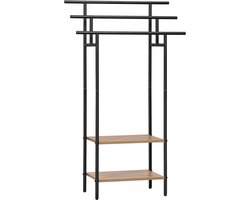 Bresht Handdoekenrek - 3 stangen en 2 opbergplanken - Eenvoudig te monteren - Zwart met licht eiken - 68 × 28 × 116,5 cm