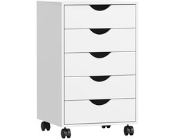 Bresht ladekast - Ladenkastje - Ladekast wit - 5 lades - Op wielen - Met remmen - Extra stabiliteit - Wit - 40 x 40 x 67 cm
