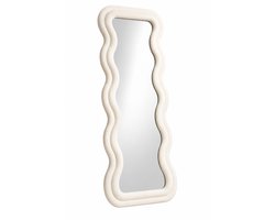 Bresht Passpiegel - Spiegel - Golvende Fluwelen Lijst - Gehard Glas - Vrijstaand & Wandmontage - Crèmewit - 160 × 60 × 5,5 cm