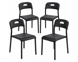 Bresht Stapelbare Stoelen - Set van 4 - Draagvermogen 113 kg - Ergonomische Rugleuning - Compact - Zwart - 40,1 × 45,5 × 76,5 cm