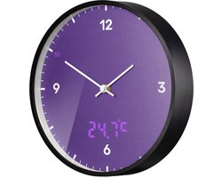 Bresser MyTime Wandklok - Paars - Met LED-secondenwijzer en Temperatuurweergave - 24Ø-  Stil Uurwerk