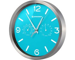 Bresser Wandklok - Mytime Aluminium - Aqua Blauw - Ø25 CM