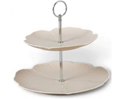 Bricard 2-laags etagère Florange porselein Ø20-27 x 23 cm taupe vaatwasserbestendig