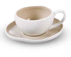 Bricard Barles Espressoset - 12-delig Wit/Taupe - 125ml - Porselein - Koffiekopjes